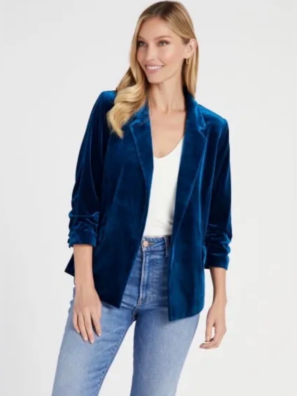 Skies Are Blue Ruched Sleeve Velvet Blazer Size Medium